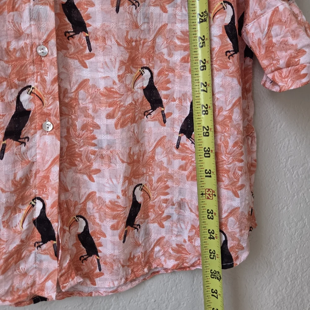 Jane Delancey Tunic Shirt Dress Size M Orange Tropical Tucans Bird Print Resort - Picture 15 of 16